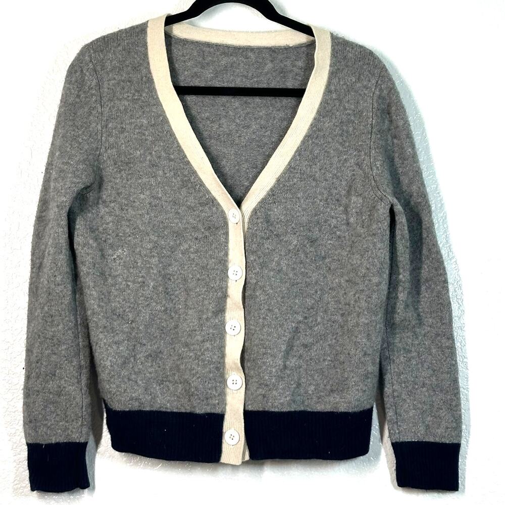 Rag & Bone S Cashmere Sweater button-down cardigan knit Gray Navy V-neck Luxury